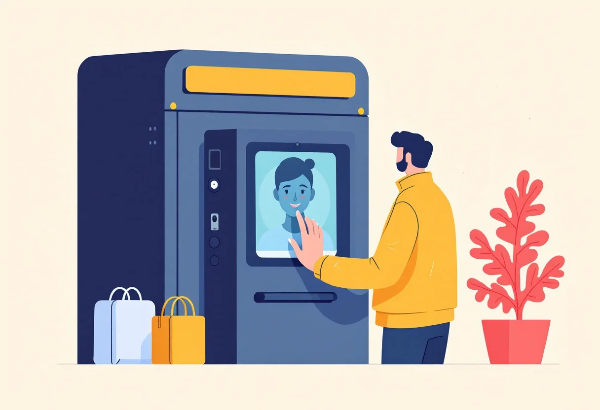 Traveler at an EES biometric kiosk taking a facial photo at a European airport