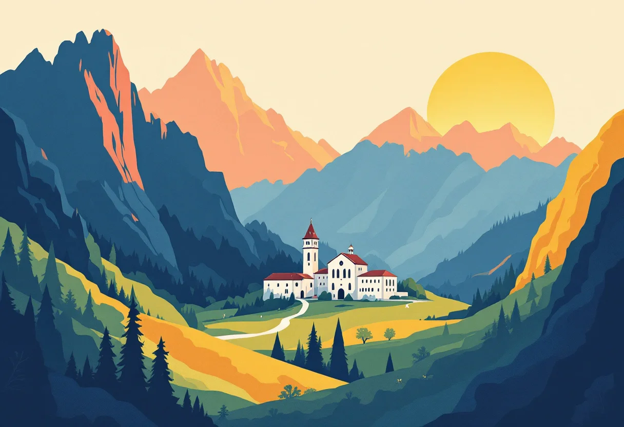Entry requirements for Bulgaria Illustration of a Bulgarian mountain monastery for the guide to entry requirements for Bulgaria