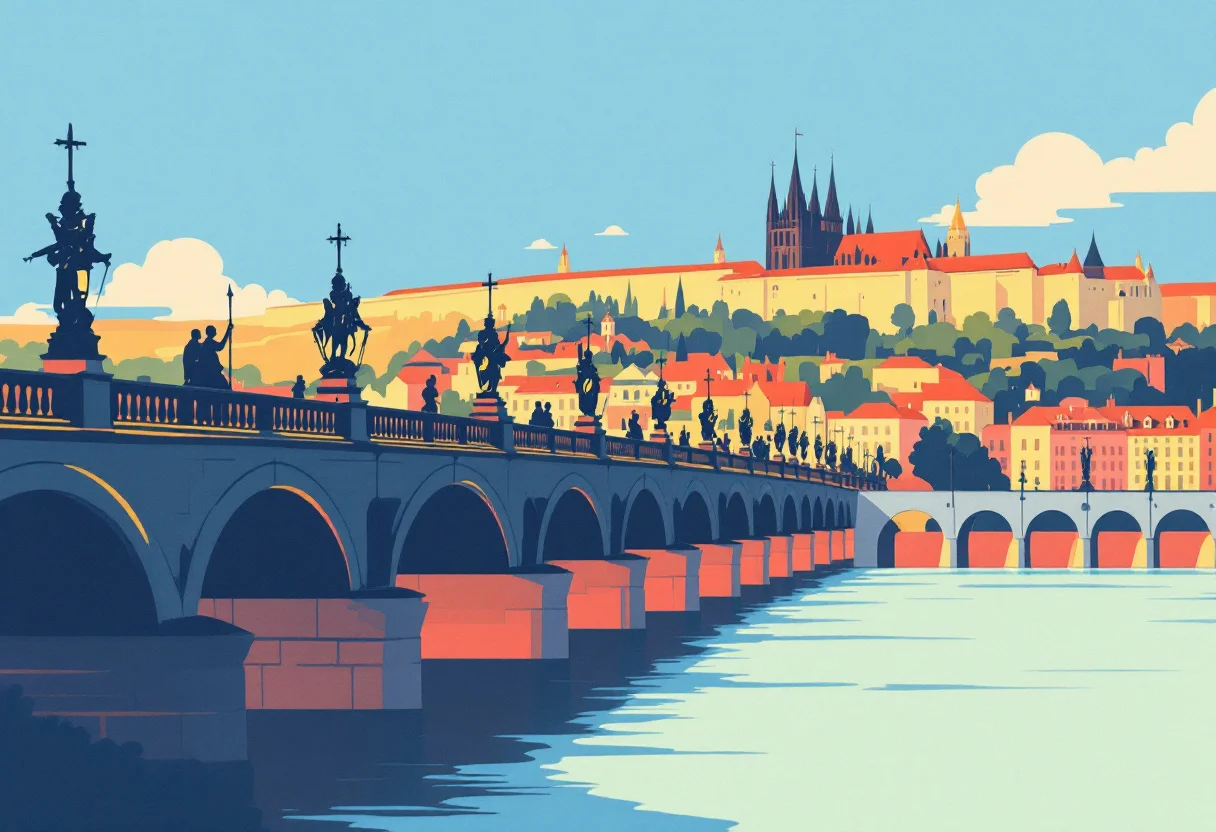 Illustration of the Charles Bridge in Prague for the guide to entry requirements for Czech Republic