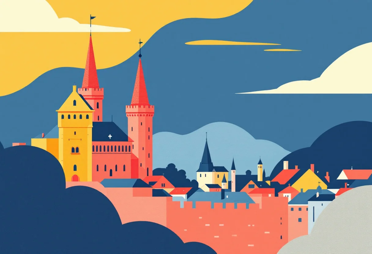 Requisitos para viajar a Estonia El casco antiguo de Tallin en ilustración, para la guía de requisitos para viajar a Estonia
