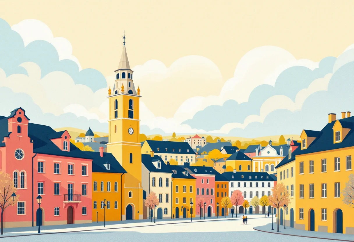 Requisitos para viajar a Lituania El casco antiguo de Vilna en ilustración, para la guía de requisitos para viajar a Lituania