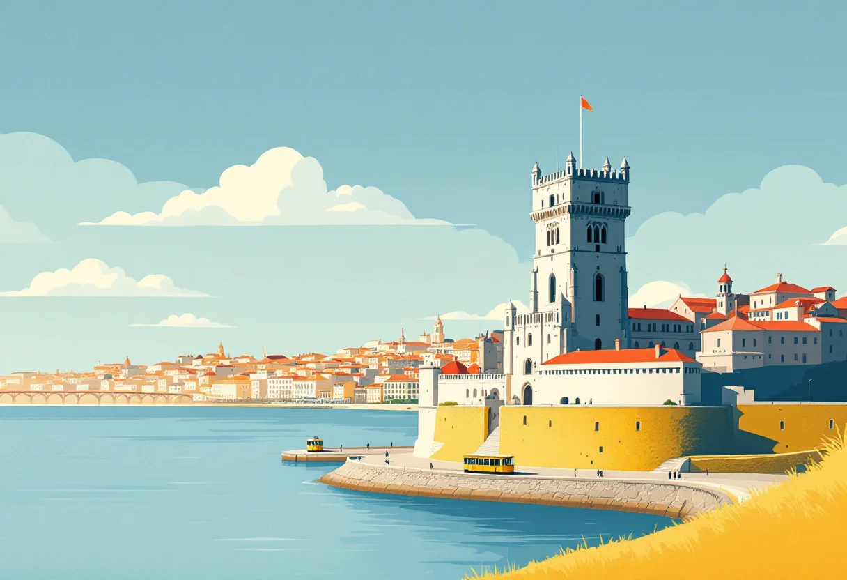 La Torre de Belém en Lisboa en ilustración, para la guía de requisitos para viajar a Portugal