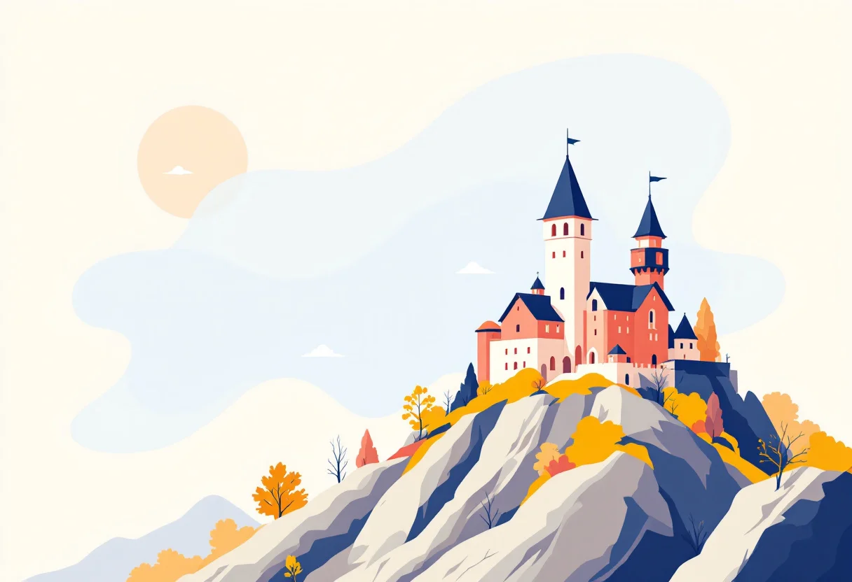 Un castillo en los Cárpatos en ilustración, para la guía de requisitos para viajar a Rumania