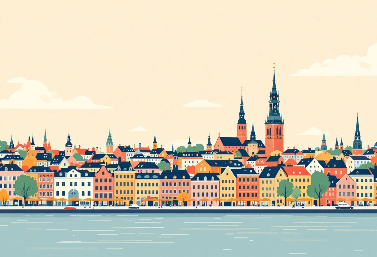 スウェーデンの入国条件ガイド用イラスト（スウェーデンの名所）