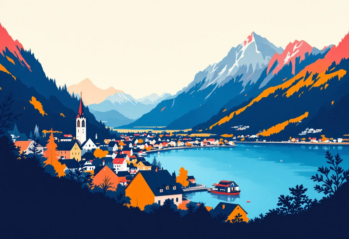 Requisitos de entrada: Áustria Hallstatt, na Áustria em ilustração, para o guia de requisitos de entrada: Áustria