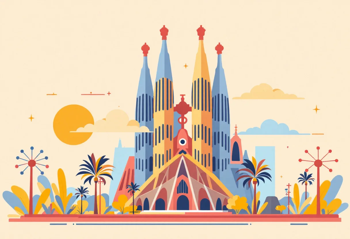 Requisitos de entrada: Espanha A Sagrada Família de Barcelona em ilustração, para o guia de requisitos de entrada: Espanha