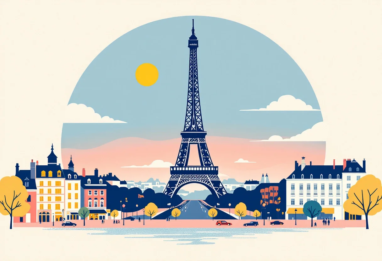 A Torre Eiffel em Paris em ilustração, para o guia de requisitos de entrada: França